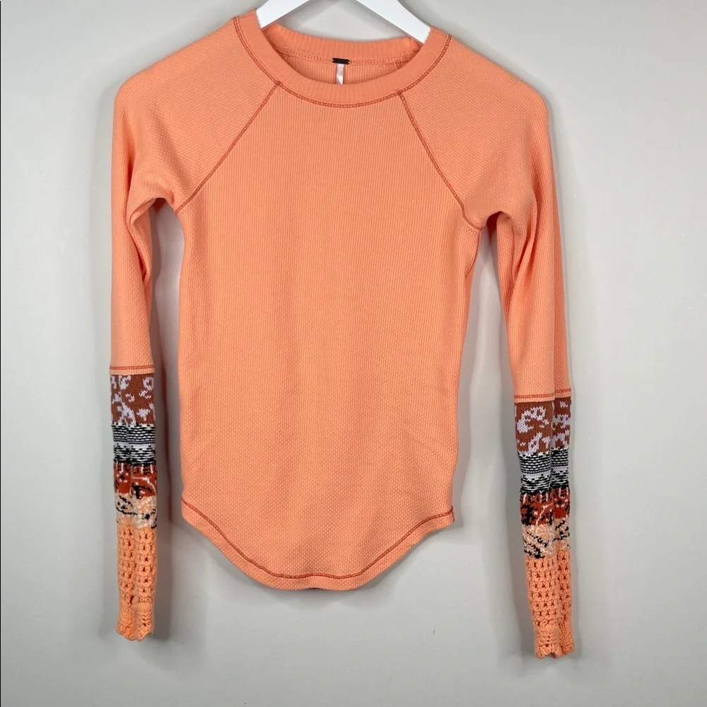 Free People in The Mix Cuff Thermal Top Desert Orange Combo Size XS